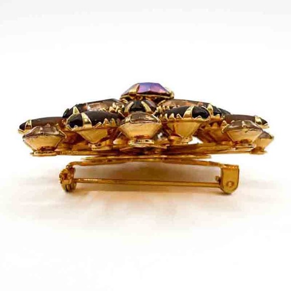 Vintage Signed Judy Lee Rhinestone Brooch Amber Aurora Borealis Star 2" c1970s - Picture 6 of 12